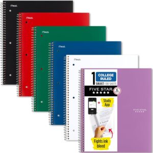 five star spiral notebook + study app, 6 pack